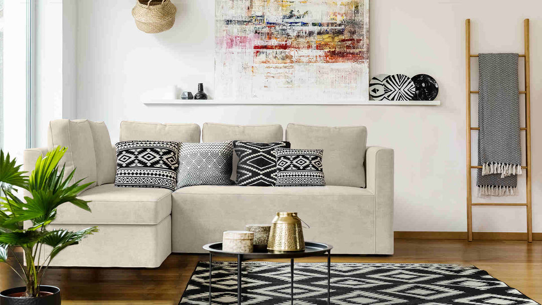 Scandinavian living room with IKEA Fagelbo sofa in Performance Weave Cream fabric slipcover