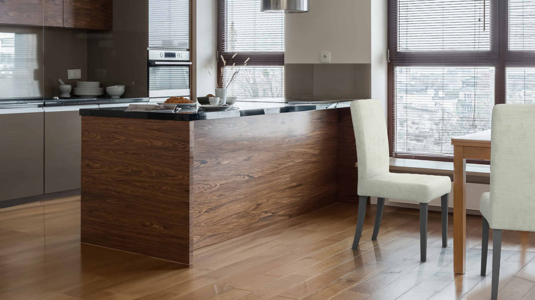 Kitchen  with IKEA Harry sofa in Performance Weave Stone fabric slipcover