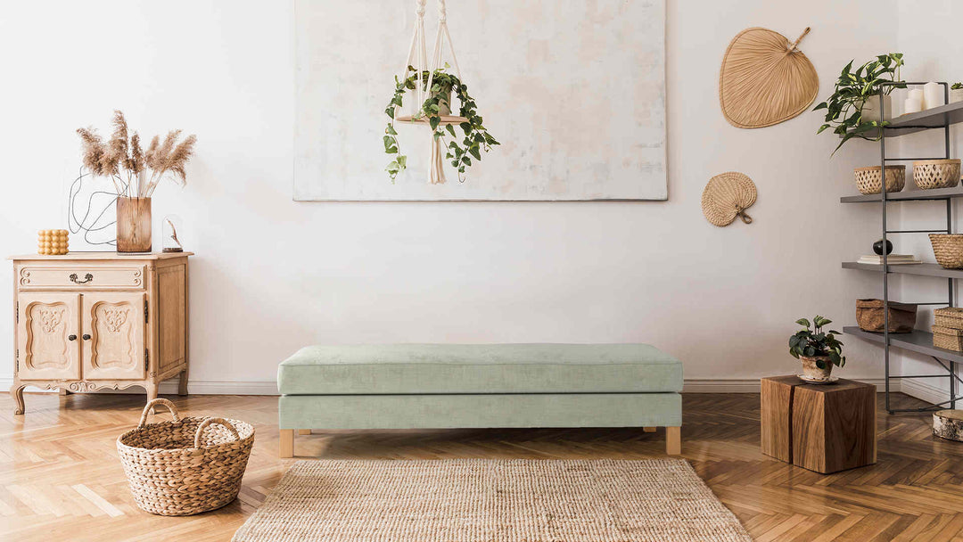 Scandinavian living room with IKEA Karlanda sofa in Performance Weave Stone slipcover