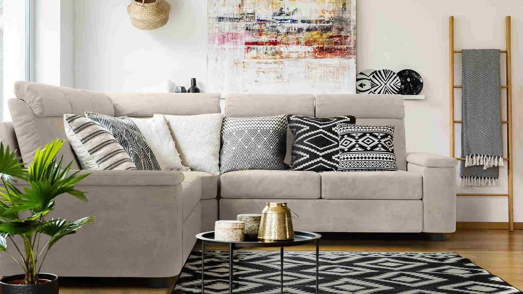Scandinavian living room with IKEA Lidhult sofa in Performance Weave Cream fabric slipcover