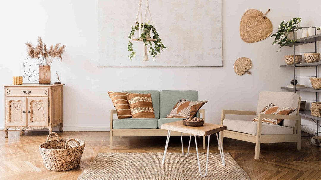 Scandinavian living room with IKEA Lillberg sofa in Performance Weave Stone and Performance Weave Cream slipcover