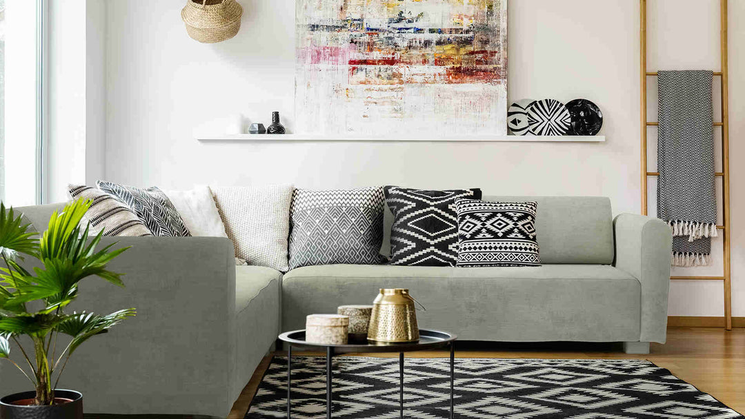 Scandinavian living room with IKEA Mysinge sofa in Performance Weave Stone slipcover