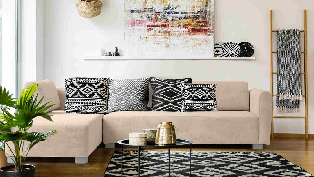 Scandinavian living room with IKEA Mysinge sofa in Performance Weave Cream fabric slipcover