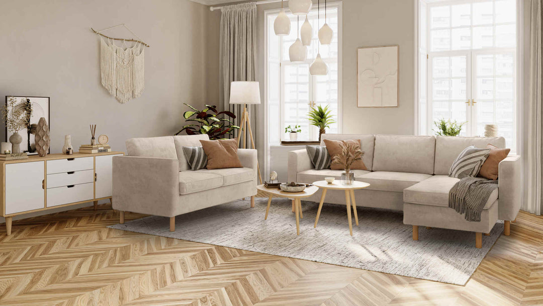 Scandinavian living room with IKEA Parup sofa in Performance Weave Cream slipcover