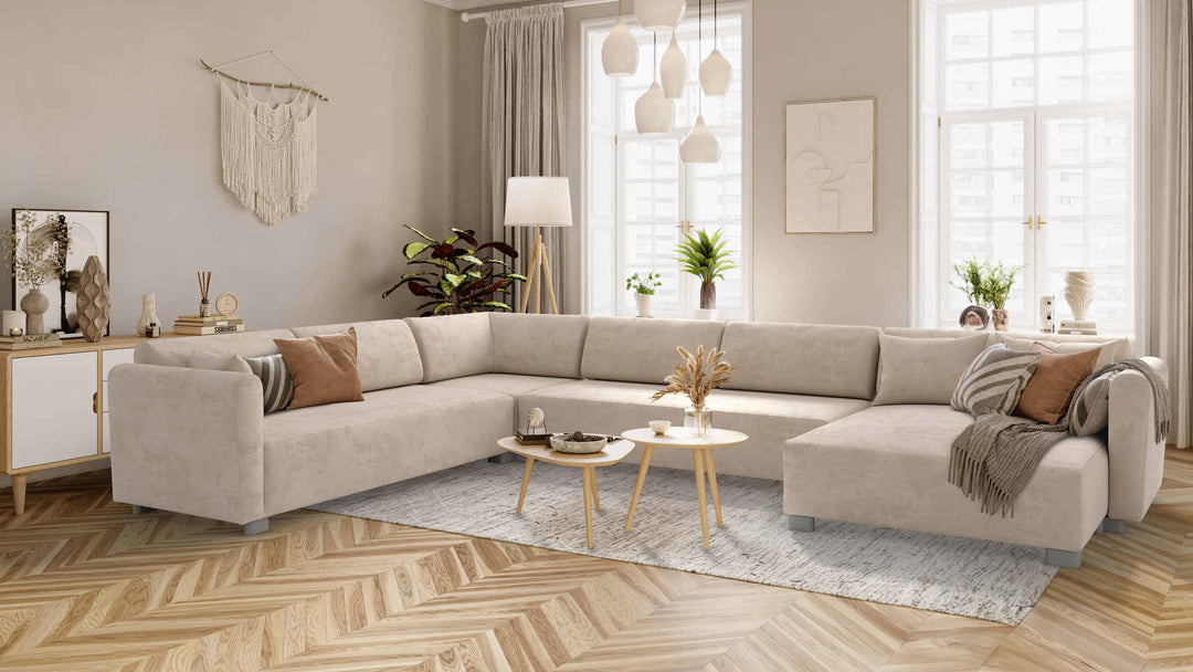 Scandinavian living room with IKEA Mysinge sofa in Performance Weave Cream slipcover