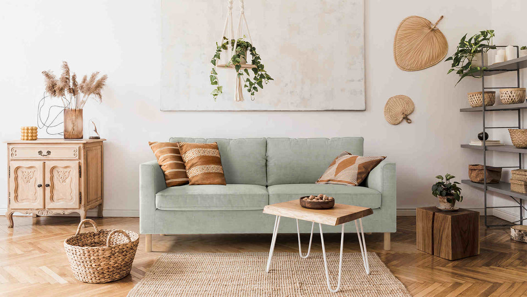 Scandinavian living room with IKEA Parup sofa in Performance Weave Stone slipcover