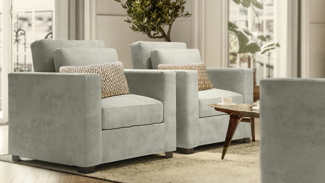 Scandinavian living room with Maison du Monde Milano sofa in Performance Weave Stone slipcover