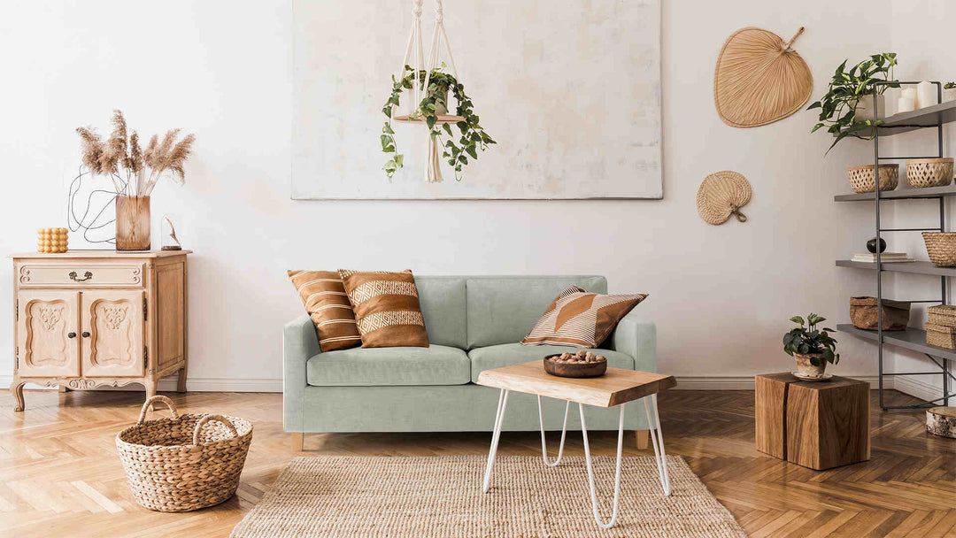 Scandinavian living room with Habitat Chester sofa in Performance Weave Stone slipcover