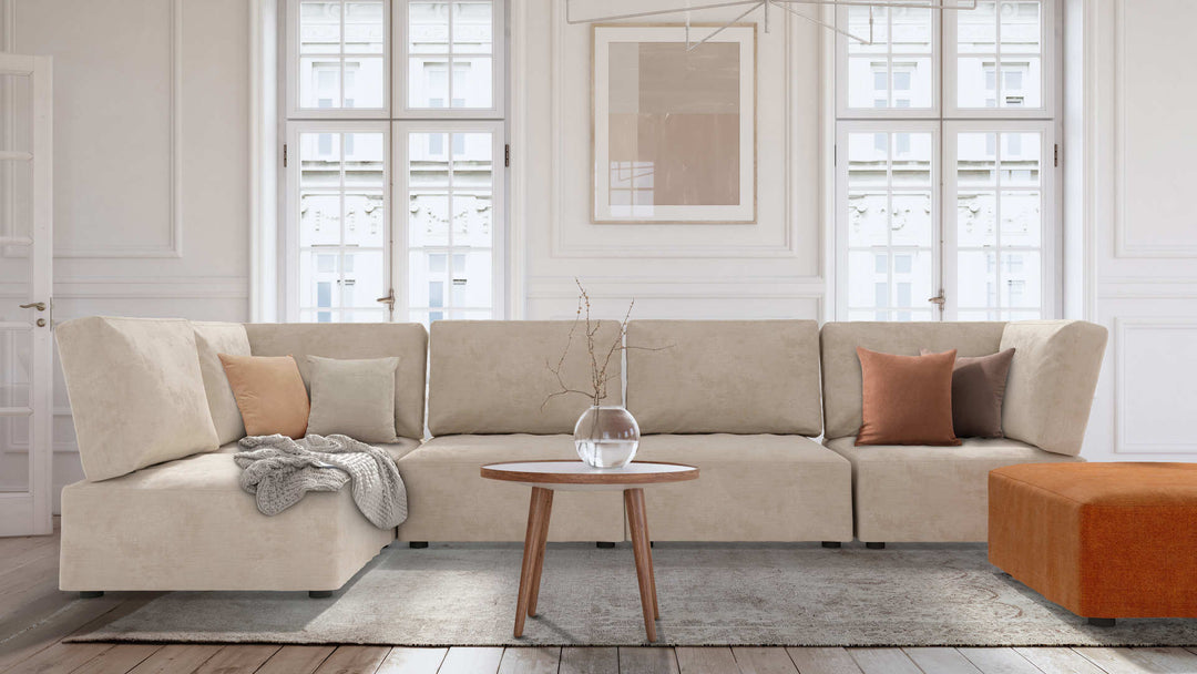 Modern Victorian living room with Habitat Reiko sofa in Performance Weave Cream slipcover