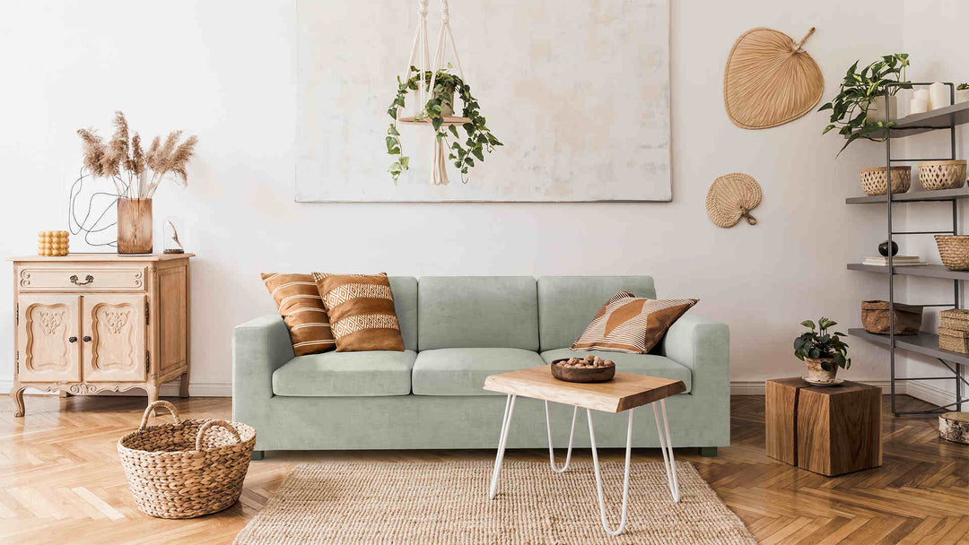 Scandinavian living room with Habitat Utah sofa in Performance Weave Stone slipcover