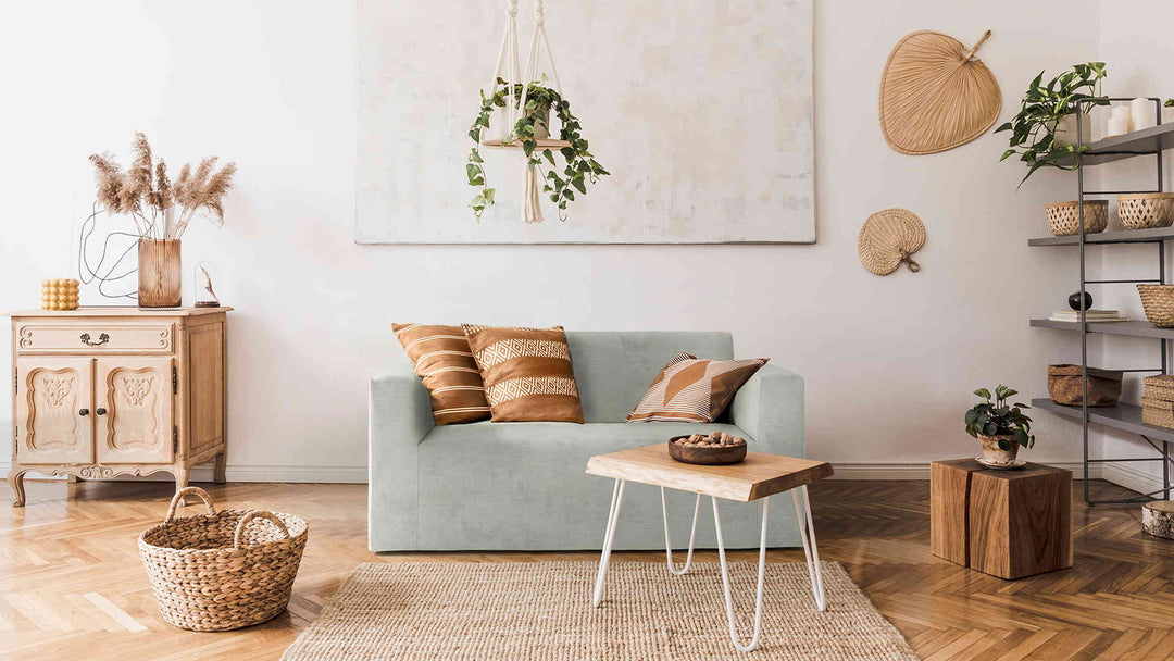 Scandinavian living room with IKEA Klobo sofa in Performance Weave Stone slipcover