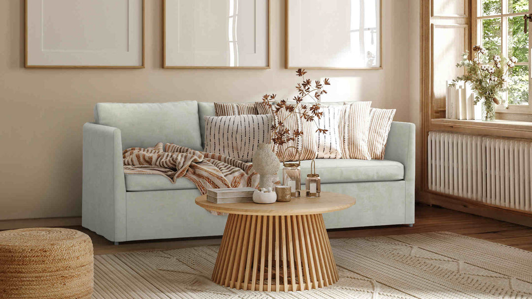 Nordic Minimalist living room with IKEA Brathult sofa in Performance Weave Stone slipcover