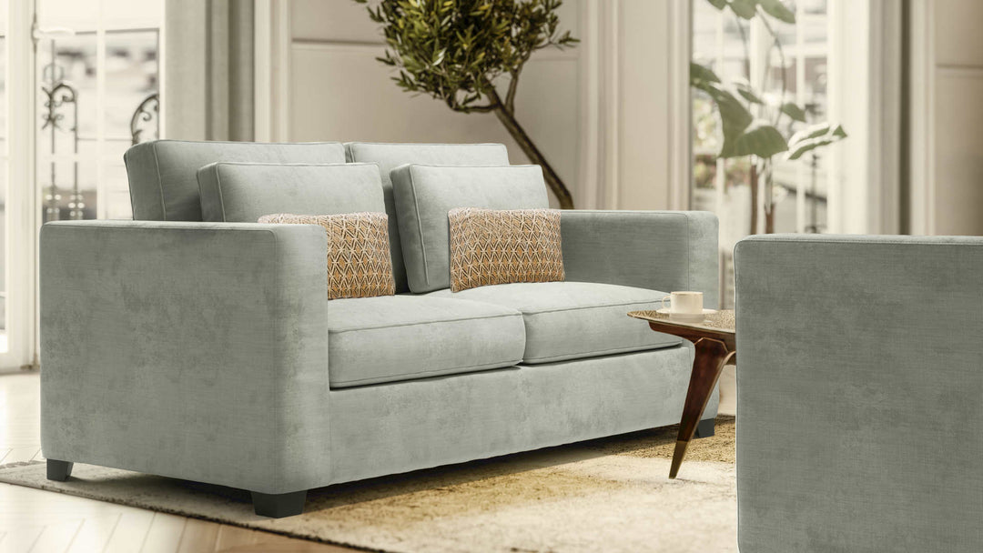 Scandinavian living room with Maison du Monde Milano sofa in Performance Weave Stone slipcover