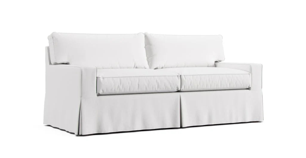 Mitchell Gold + Bob Williams Alex II sofa with soft but sturdy machine washable white Cotton Canvas slipcover