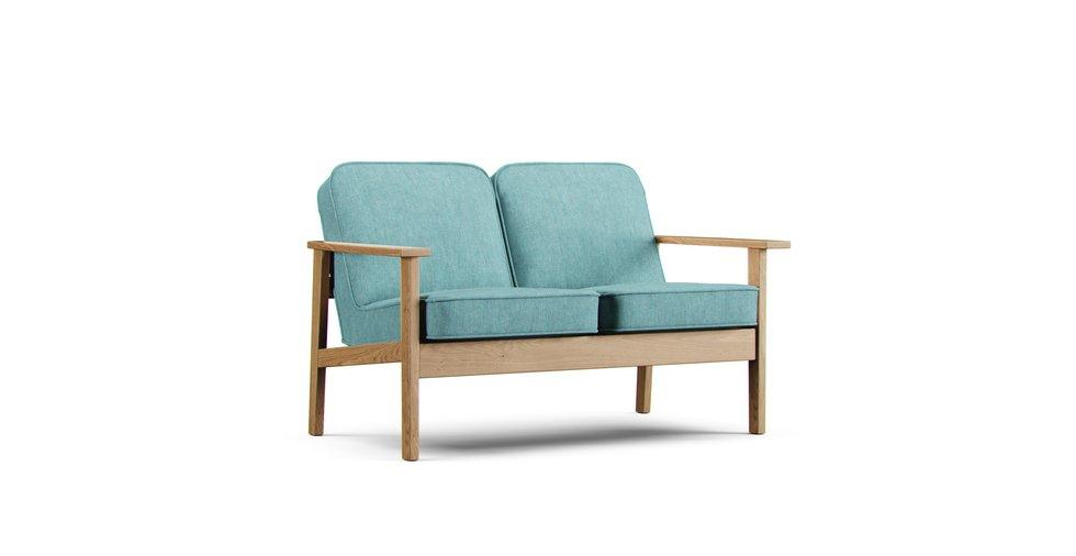 2 Seater Ash Sofa Cover - Care+ Tweed Mineral Blue