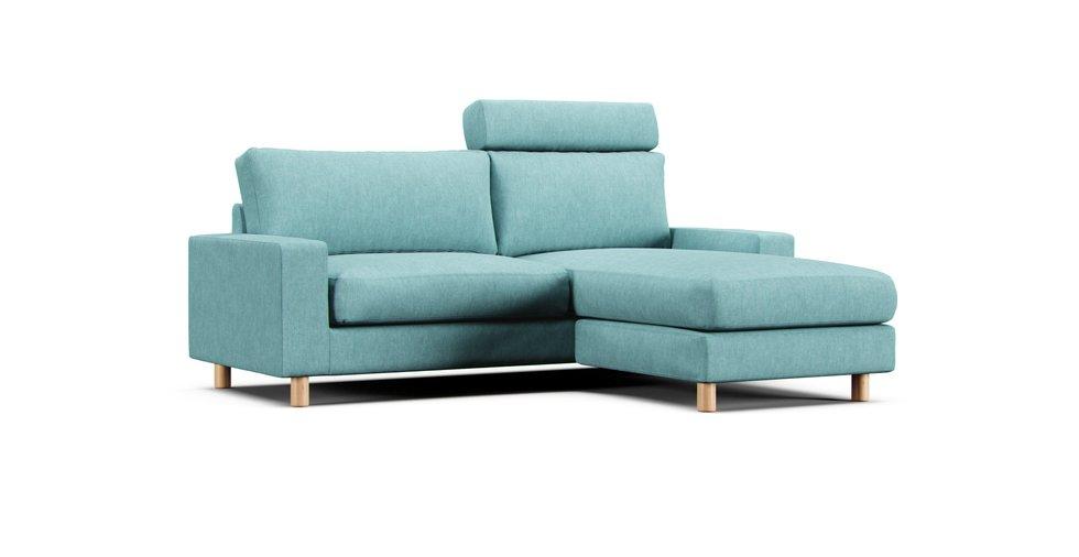 Wide Arm Sectional Sofa Cover - Care+ Tweed Mineral Blue