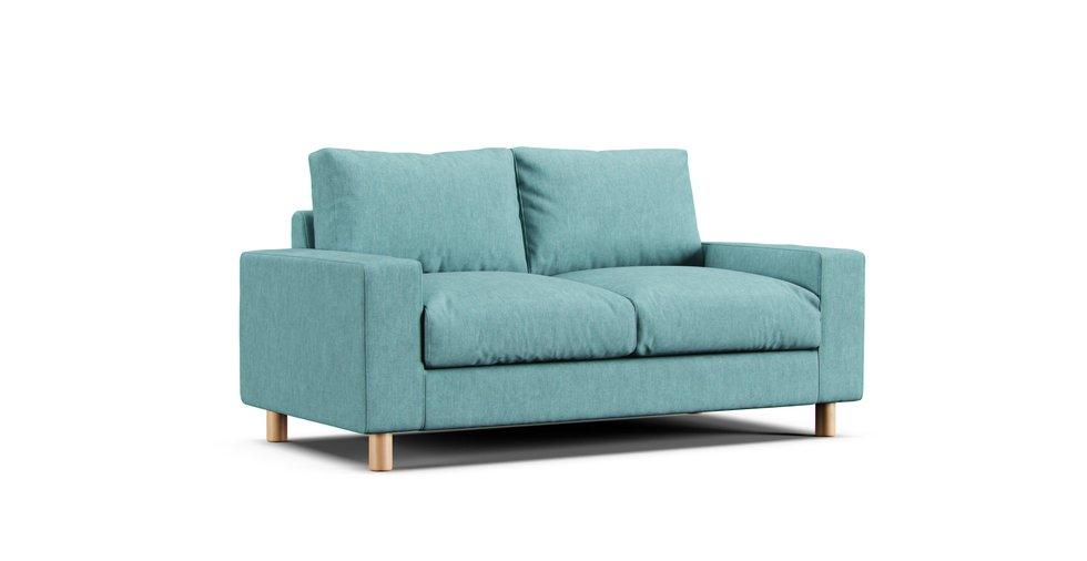 2 Seater Wide Arm Sofa Cover Feather Insert - Care+ Tweed Mineral Blue