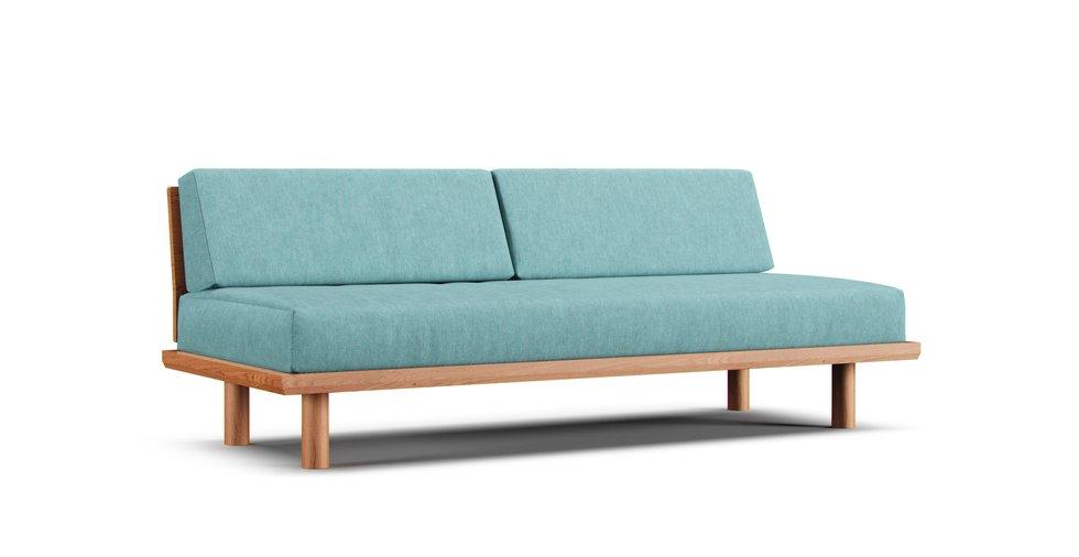 Wooden Sofa Bed Cover - Care+ Tweed Mineral Blue