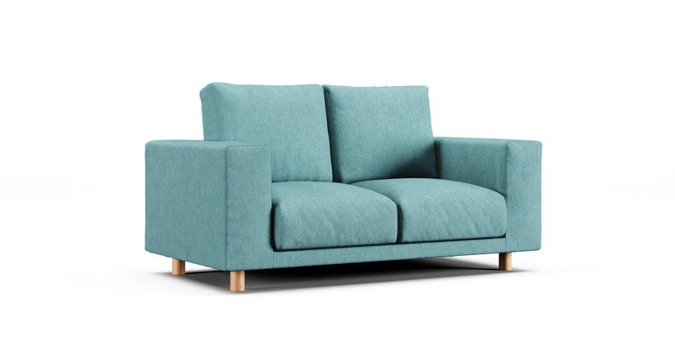 2019/2020 Wide Arm Urethane Pocket Coil 2 Seater Slipcover - Care+ Tweed Mineral Blue