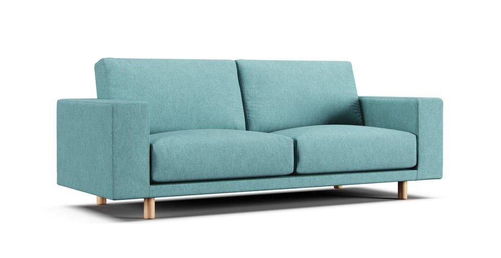 2019/2020 Wide Arm Urethane Pocket Coil 3 Seater Slipcover - Care+ Tweed Mineral Blue