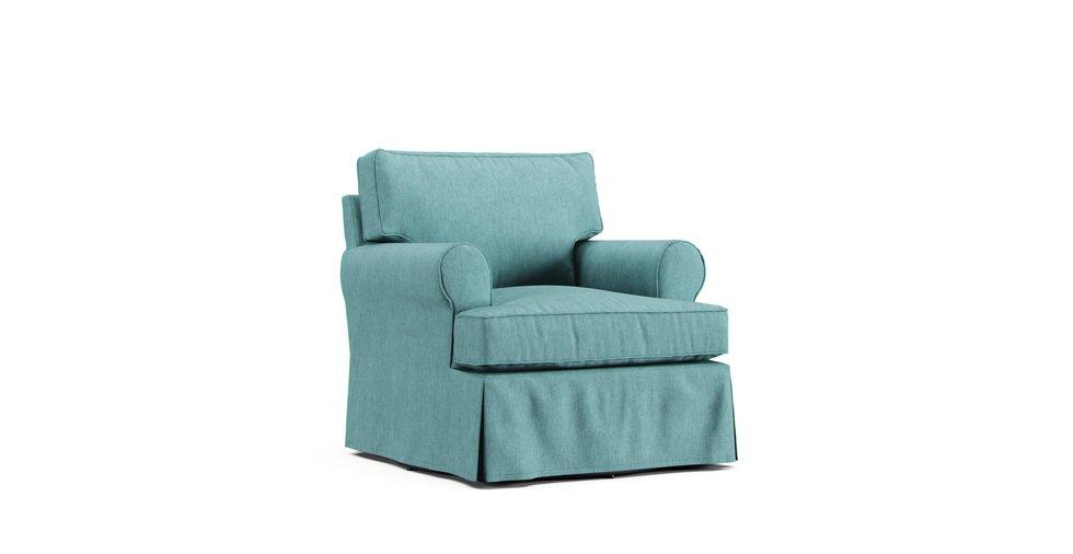 Buchanan Roll Arm Swivel Armchair Slipcover - Care+ Tweed Mineral Blue