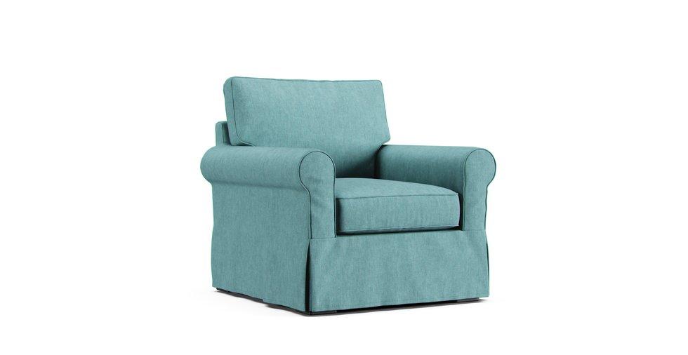 PB Buchanan Roll Arm Armchair Slipcover - Care+ Tweed Mineral Blue