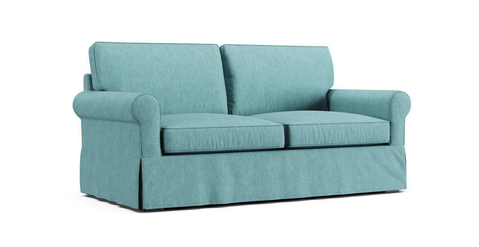 PB Buchanan Roll Arm Loveseat Slipcover - Care+ Tweed Mineral Blue