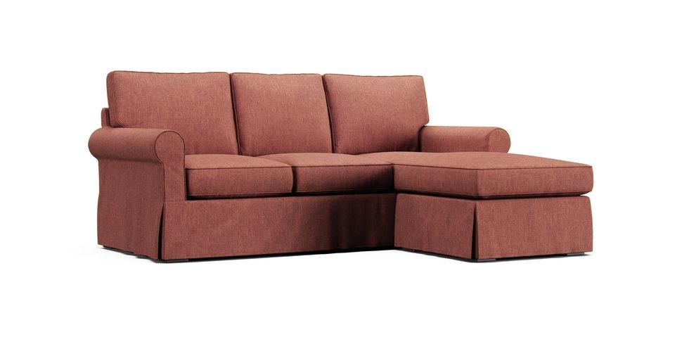 Buchanan Roll Arm Reversible Chaise Sectional Slipcover - Care+ Tweed Sunset