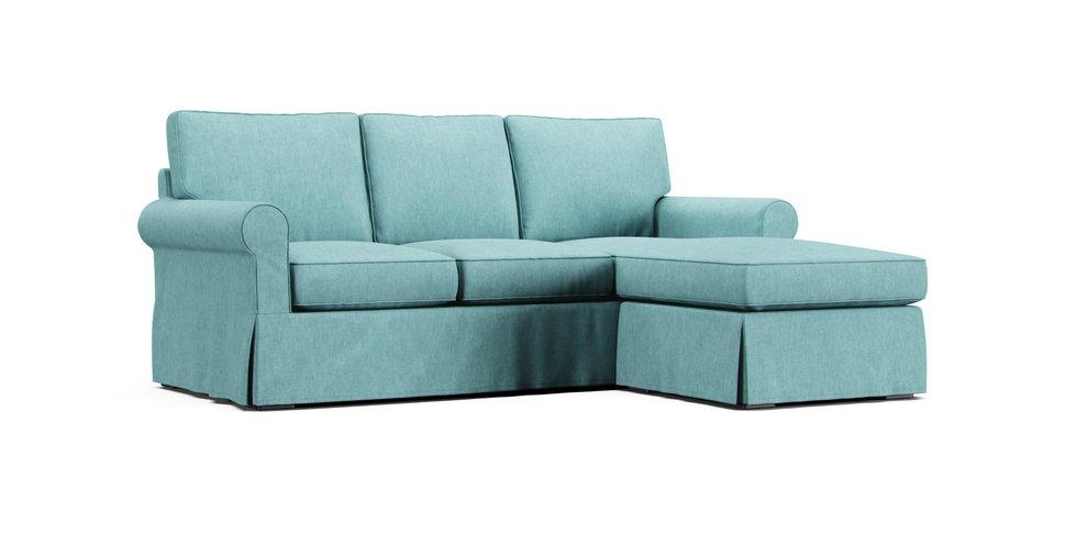 Buchanan Roll Arm Reversible Chaise Sectional Slipcover - Care+ Tweed Mineral Blue