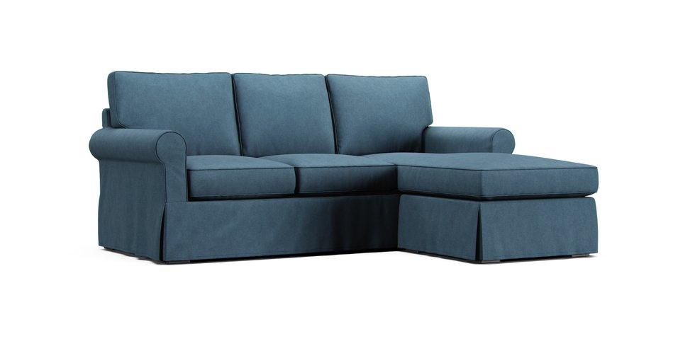 Buchanan Roll Arm Reversible Chaise Sectional Slipcover - Care+ Tweed Teal