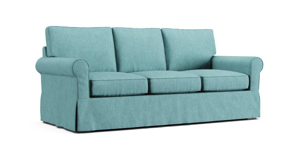 PB Buchanan Roll Arm Sofa Slipcover - Care+ Tweed Mineral Blue