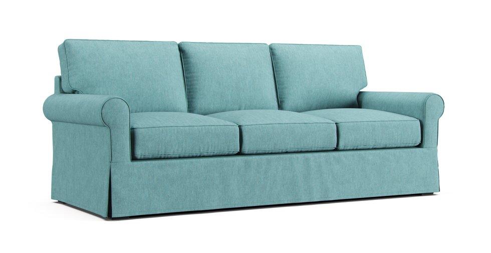 Buchanan Roll Arm 93.5" Sofa Slipcover - Care+ Tweed Mineral Blue