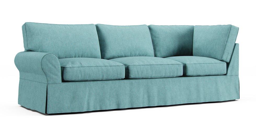 PB Basic Left/Right Arm Return Sofa Slipcover - Care+ Tweed Mineral Blue