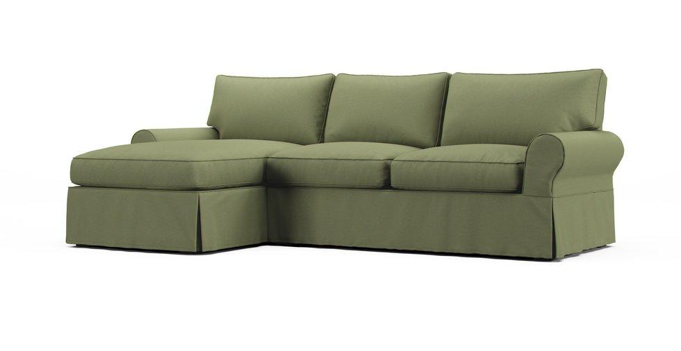 PB Basic Left/Right Sofa with Chaise Sectional Slipcover - Care+ Canvas Sage