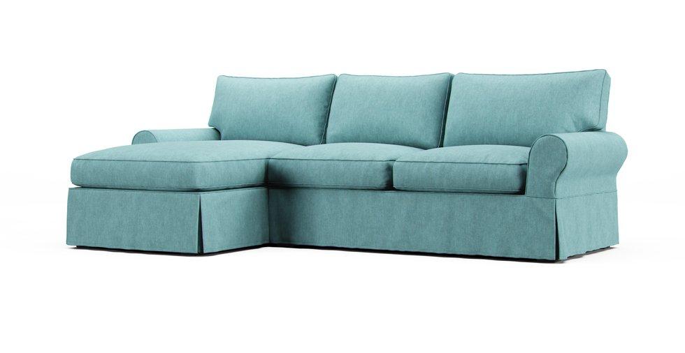 PB Basic Left/Right Sofa with Chaise Sectional Slipcover - Care+ Tweed Mineral Blue