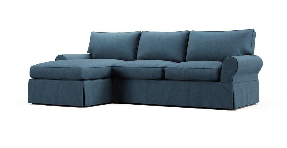 PB Basic Left/Right Sofa with Chaise Sectional Slipcover - Care+ Tweed Teal