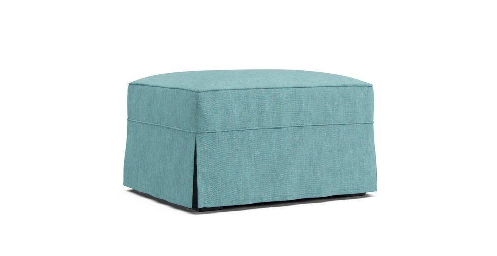 PB Basic Ottoman Slipcover - Care+ Tweed Mineral Blue