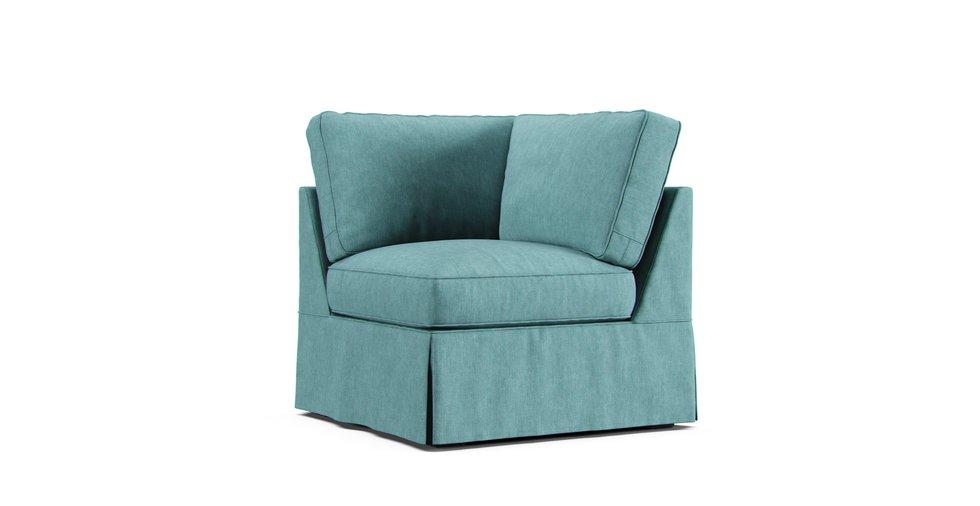 PB Basic Corner Seat Slipcover - Care+ Tweed Mineral Blue