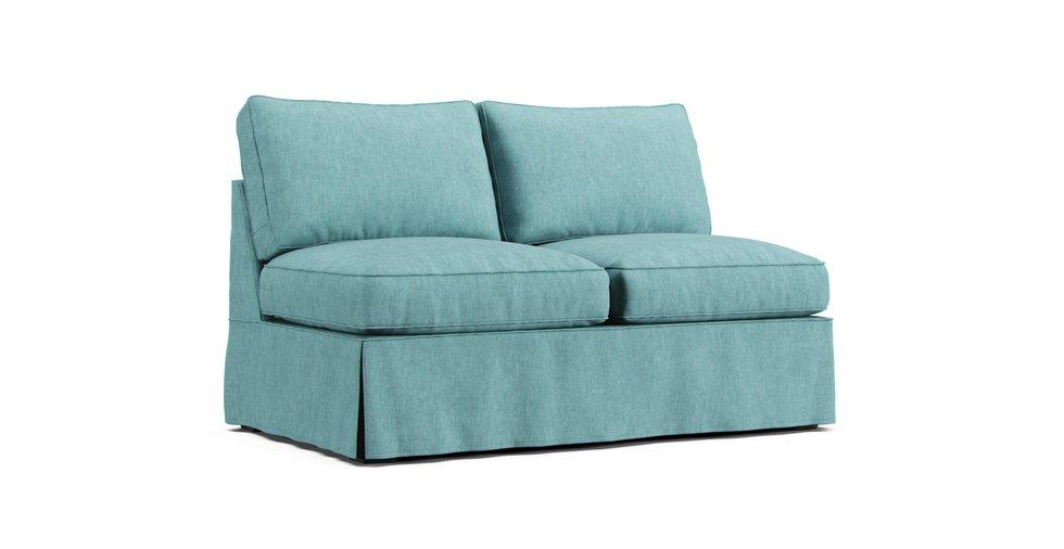 PB Basic Armless Loveseat Slipcover - Care+ Tweed Mineral Blue