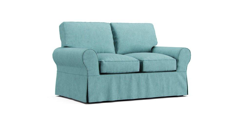 PB Basic Loveseat Slipcover - Care+ Tweed Mineral Blue