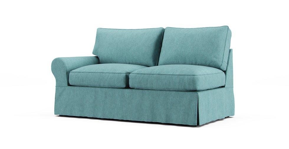 PB Basic Left/Right Arm Loveseat Slipcover - Care+ Tweed Mineral Blue