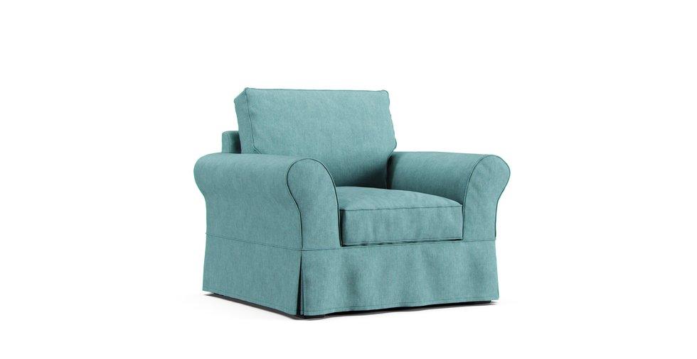 PB Comfort Roll Arm Armchair Slipcover - Care+ Tweed Mineral Blue
