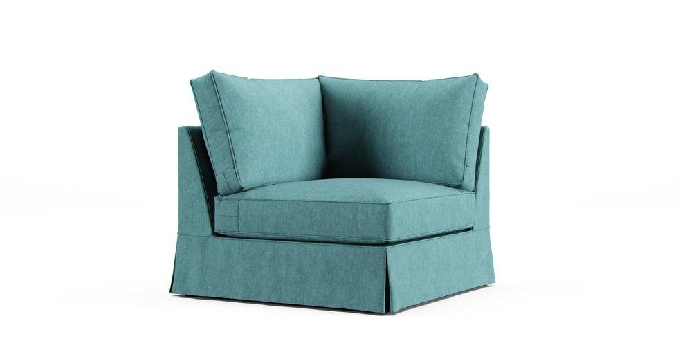 PB Comfort Roll Arm Corner Seat Slipcover - Care+ Tweed Mineral Blue