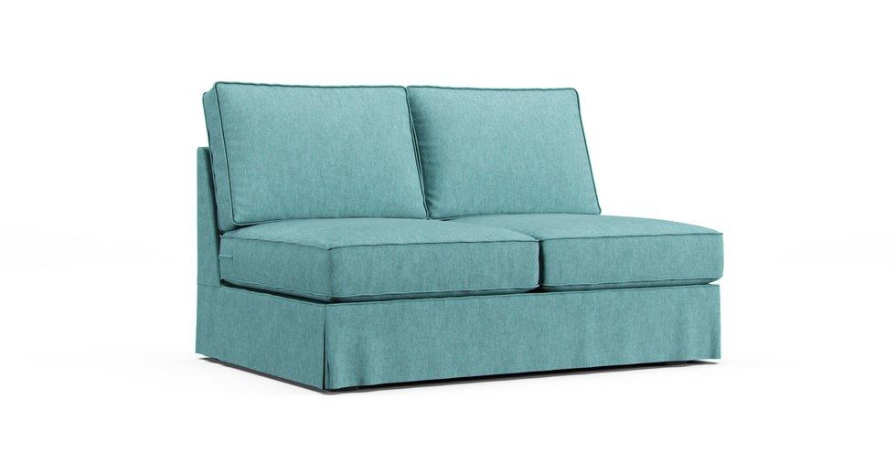 PB Comfort Roll Arm Armless Loveseat Slipcover - Care+ Tweed Mineral Blue