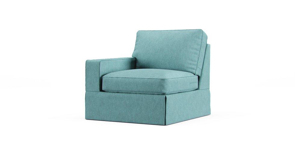 PB Comfort Square Arm Left/Right Armchair Slipcover - Care+ Tweed Mineral Blue