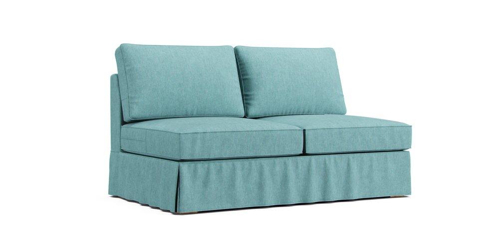 PB Comfort Square Arm Armless Loveseat Slipcover - Care+ Tweed Mineral Blue