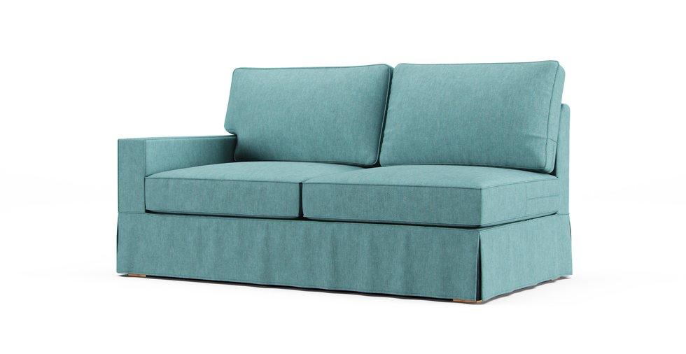 PB Comfort Square Arm Left/Right Arm Loveseat Slipcover - Care+ Tweed Mineral Blue