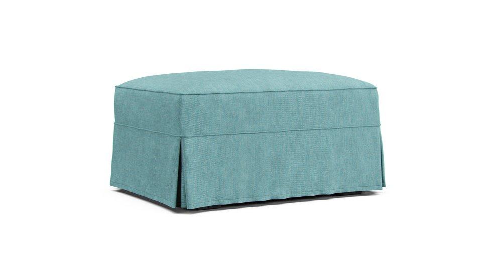 PB Comfort Ottoman Slipcover - Care+ Tweed Mineral Blue