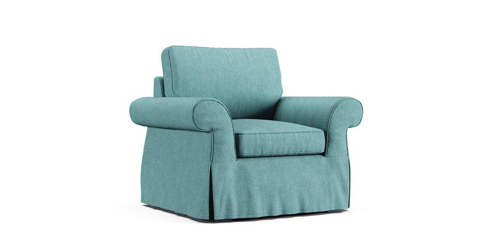 Pearce Roll Arm Armchair Slipcover - Care+ Tweed Mineral Blue