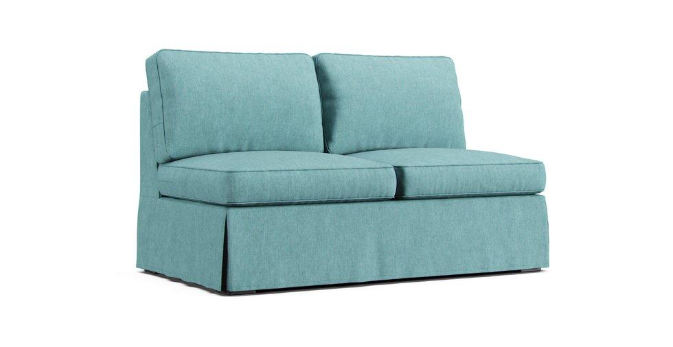 Pearce Roll Arm Armless Loveseat Slipcover - Care+ Tweed Mineral Blue